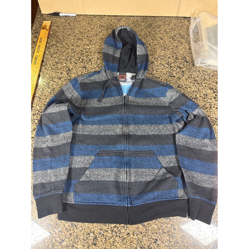 Tony Hawk Mens Blue Grey Striped Full Zip Hoodie Sweatshirt Size M